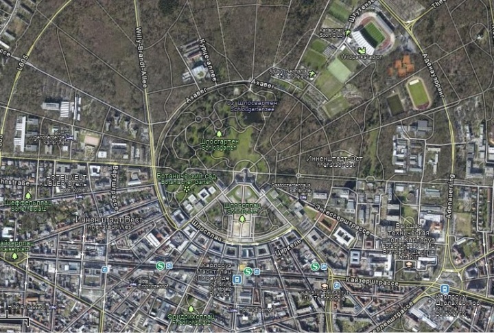Карлсруэ – вид на город-солнце со спутника Google Maps