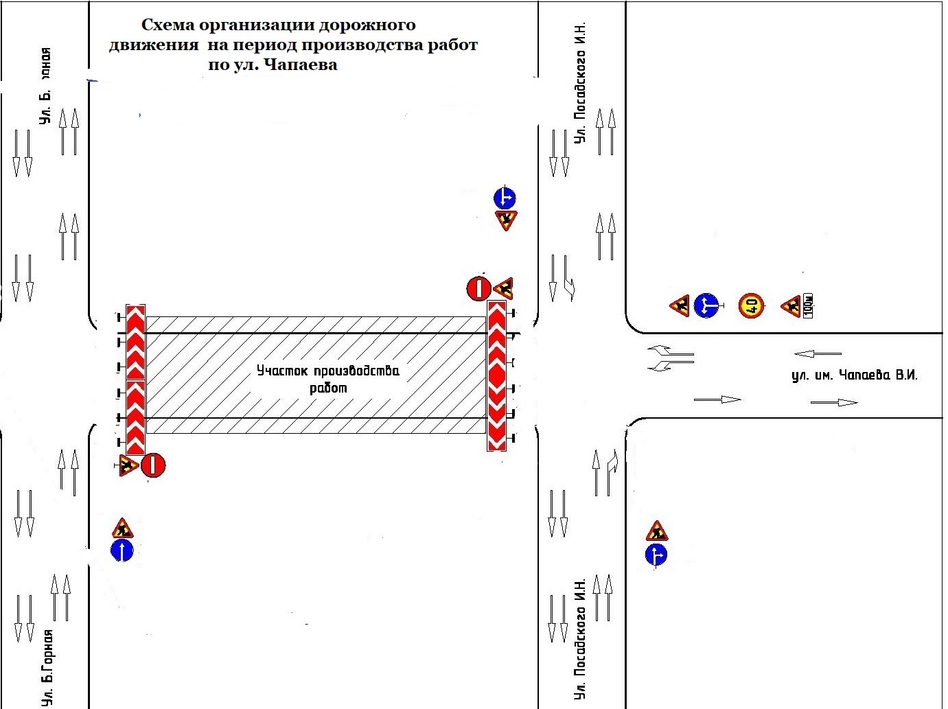 Схема организации дорожного движения при производстве дорожных работ в населенном пункте