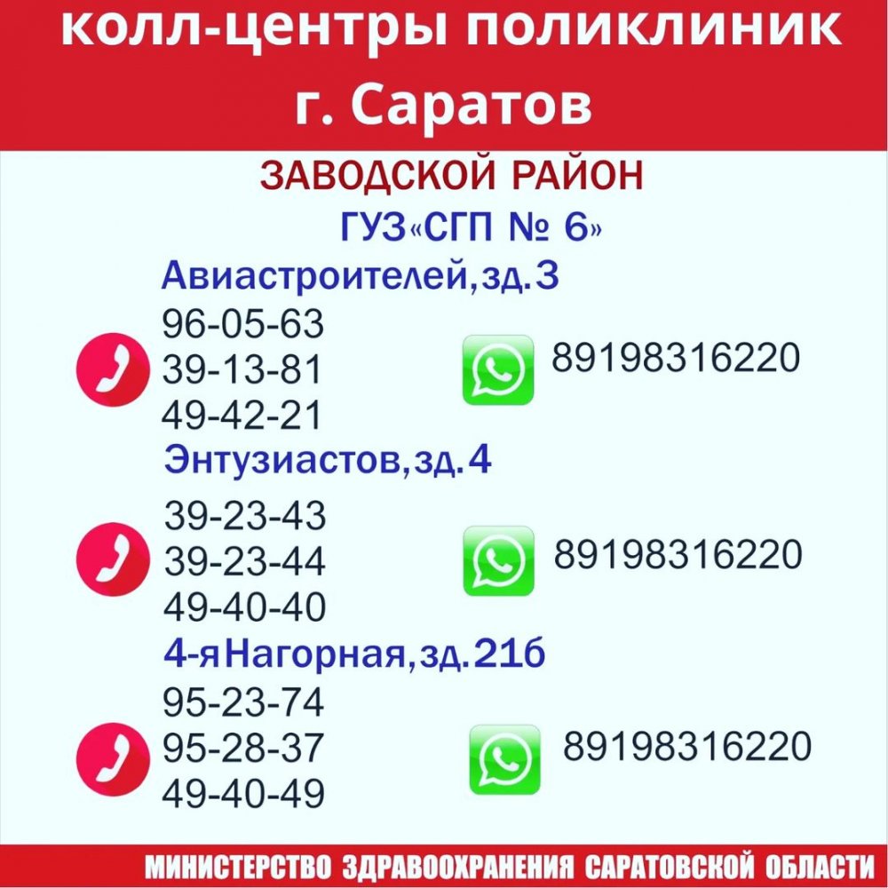 Минздрав обнародовал номера кол-центров саратовских поликлиник. Список