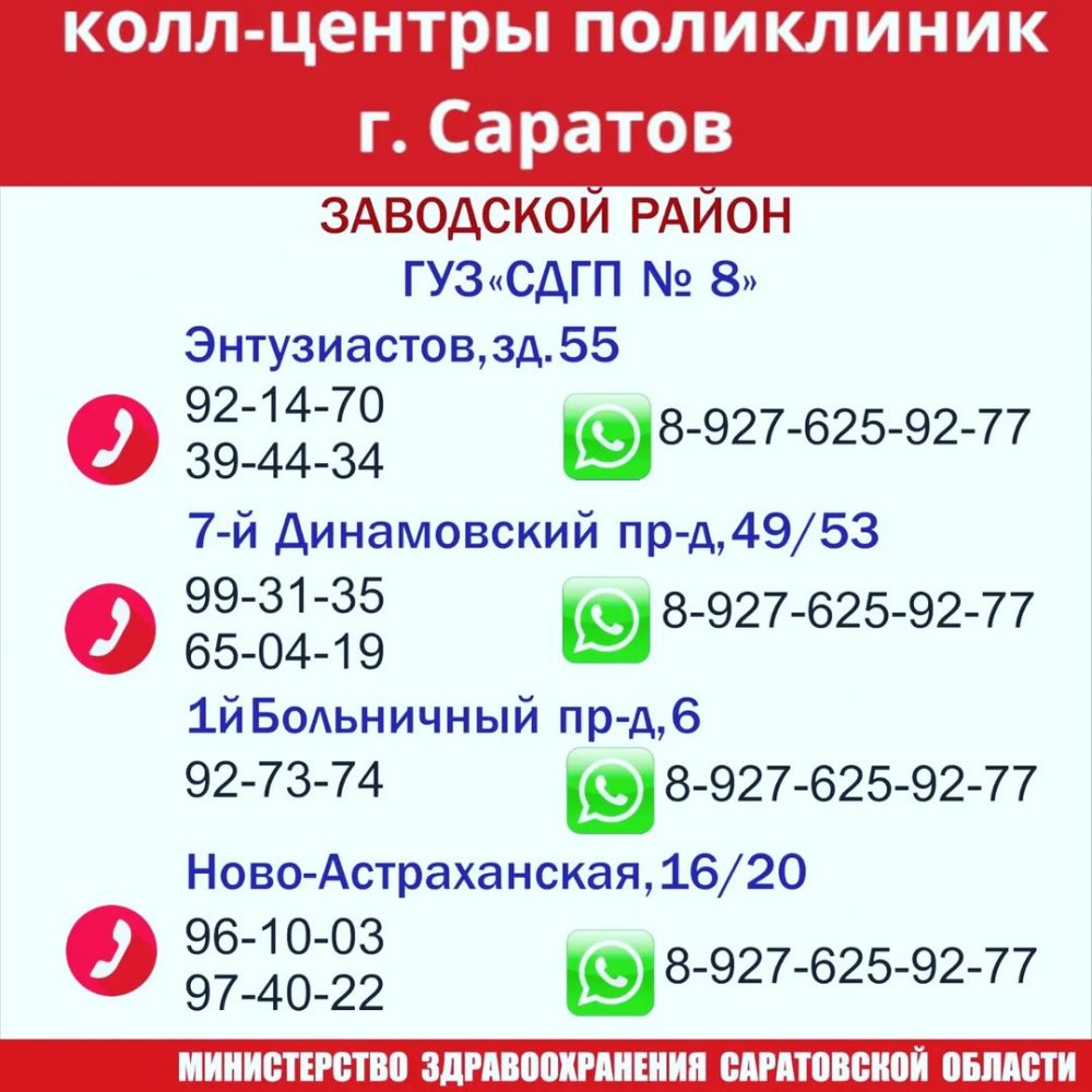 Минздрав обнародовал номера кол-центров саратовских поликлиник. Список