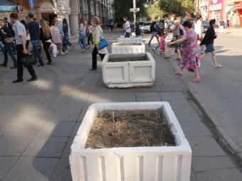 Проспект Кирова продолжили блокировать бетонными вазонами