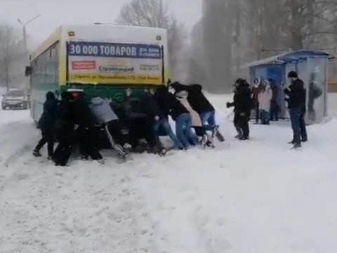 Саратовцы толкали автобус, чтобы уехать из Солнечного. Видео