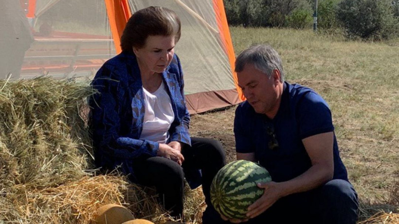 На Гагаринском поле Володин научил Терешкову выбирать арбузы