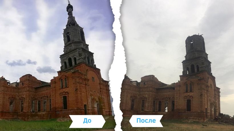Из-за сильного ветра у церкви в Саратовской области обрушилась колокольня