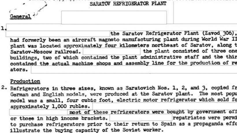 Саратовский блогер показал справку ЦРУ о роли холодильников «Саратович» завода «СЭПО» в советской пропаганде