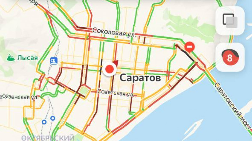 Вечером пятницы в Саратове начались 8-балльные пробки