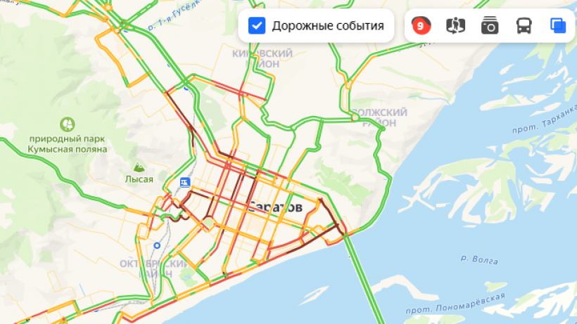 На дорогах Саратова произошло 9 ДТП. Пробки в городе достигли 9 баллов